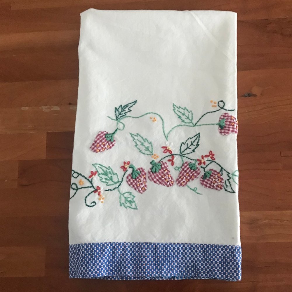 Anthropologie Appliquéd Strawberry Kitchen Towel